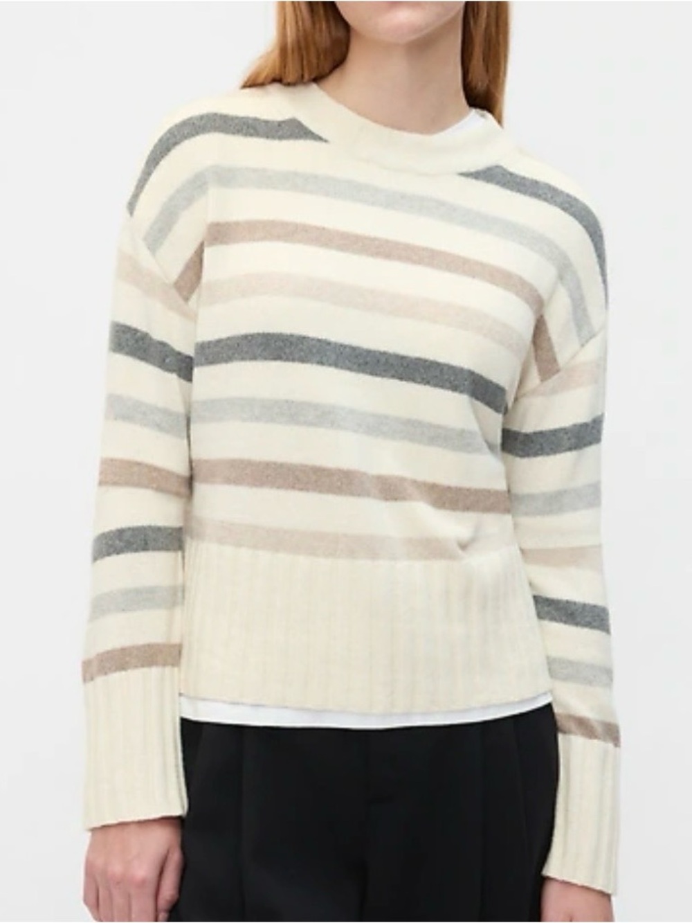 🆕- GAP- Cash Soft Relaxed Crewneck Sweater. Neutral Stripe. Size: Large